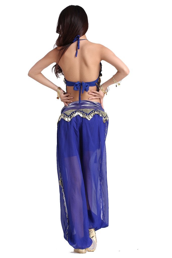 ZLTdream Lady's Belly Dance Chiffon Banadge Top and Lantern Coins Pants Dark Blue, One Size - Image 4